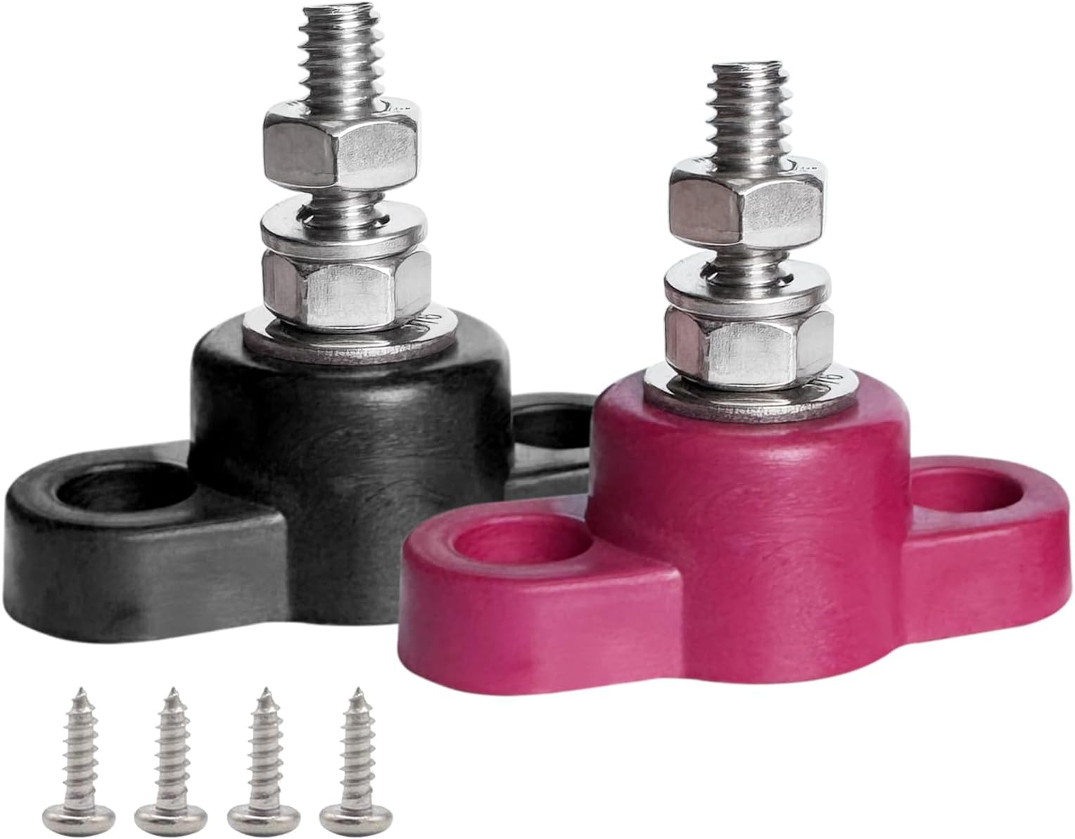 Ampper 1/4" Single Stud Battery Junction Posts Block, Heavy Duty Power and Ground Junction Block Power Distribution Studs Terminal, Pack of 2 (Red and Black)