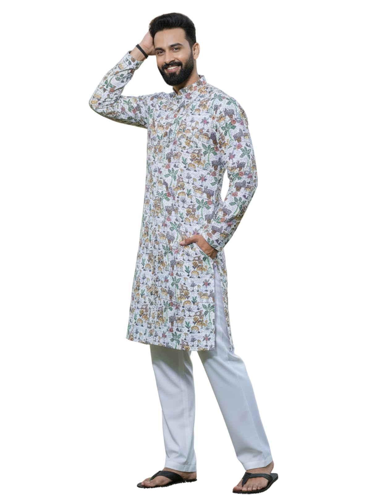 GRECIILOOKS Men Printed Cotton Kurta Full Sleeve