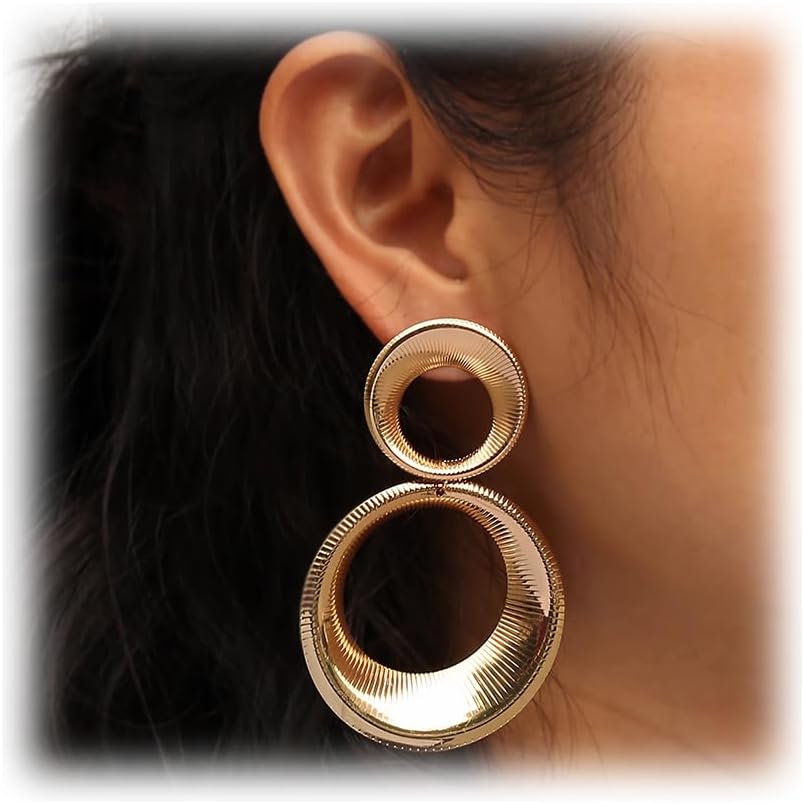 Gold Statement Earrings for Women Trendy 14k Gold Plated Chunky Earrings Large Teardrop Earrings Geometric Dengle Drop Earrings Fashion Jewelry