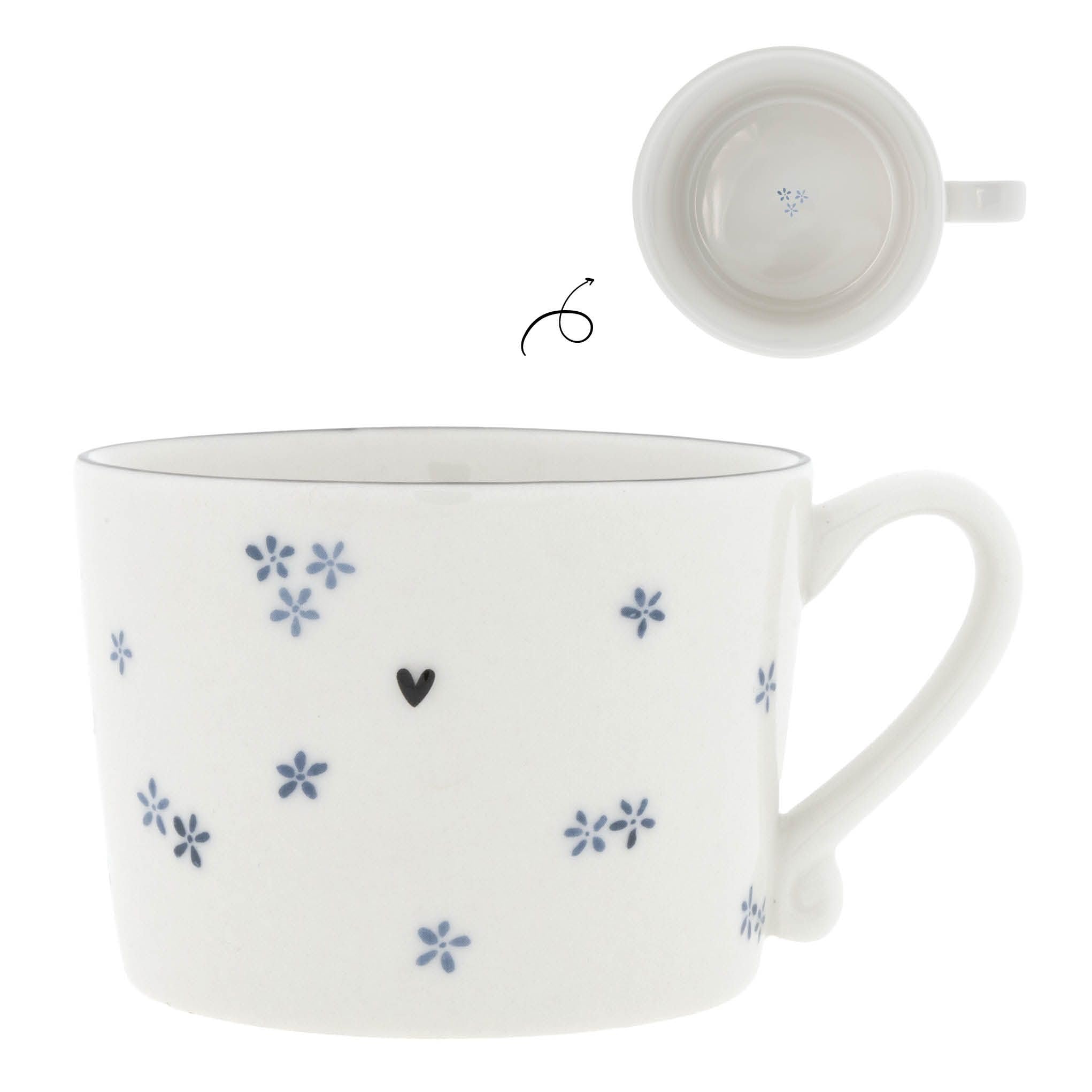Bastion Collections Set di 6 tazze in ceramica con margherite e fiori, colore bianco e blu, 300 ml