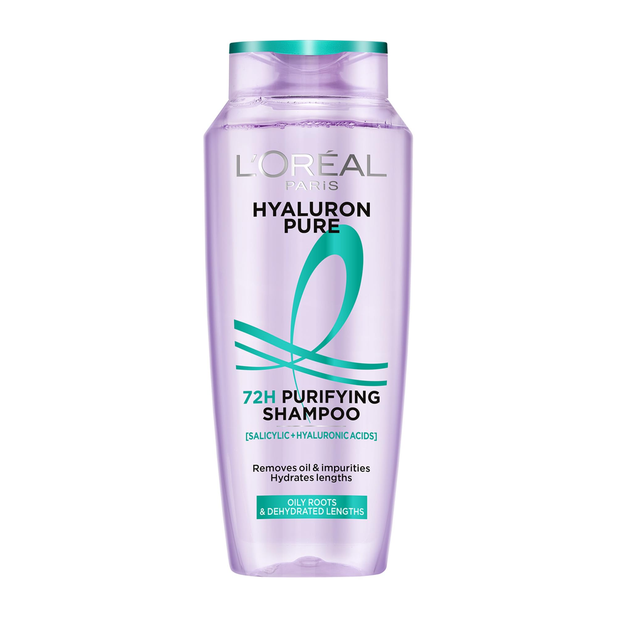LOral Paris Hyaluron Pure 72H Purifying Shampoo, For oily scalp & dry hair with salicylic and hyaluronic acid, 200 ml