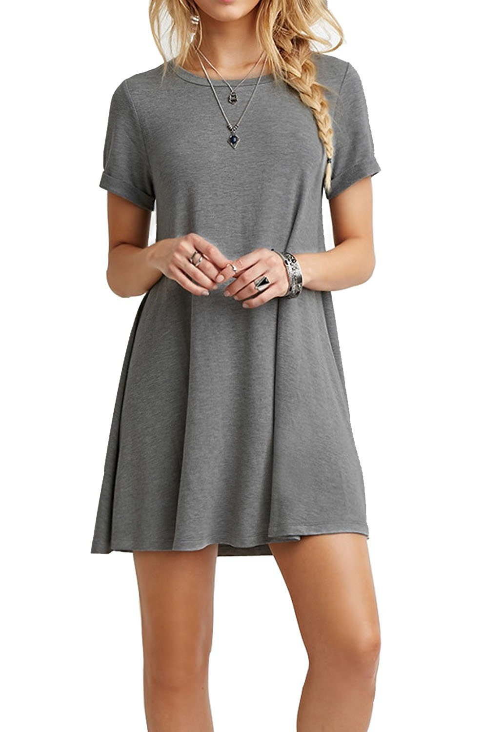 TOPONSKY Women's Casual Plain Simple Loose Flowy Short-Sleeve T-Shirt Dress