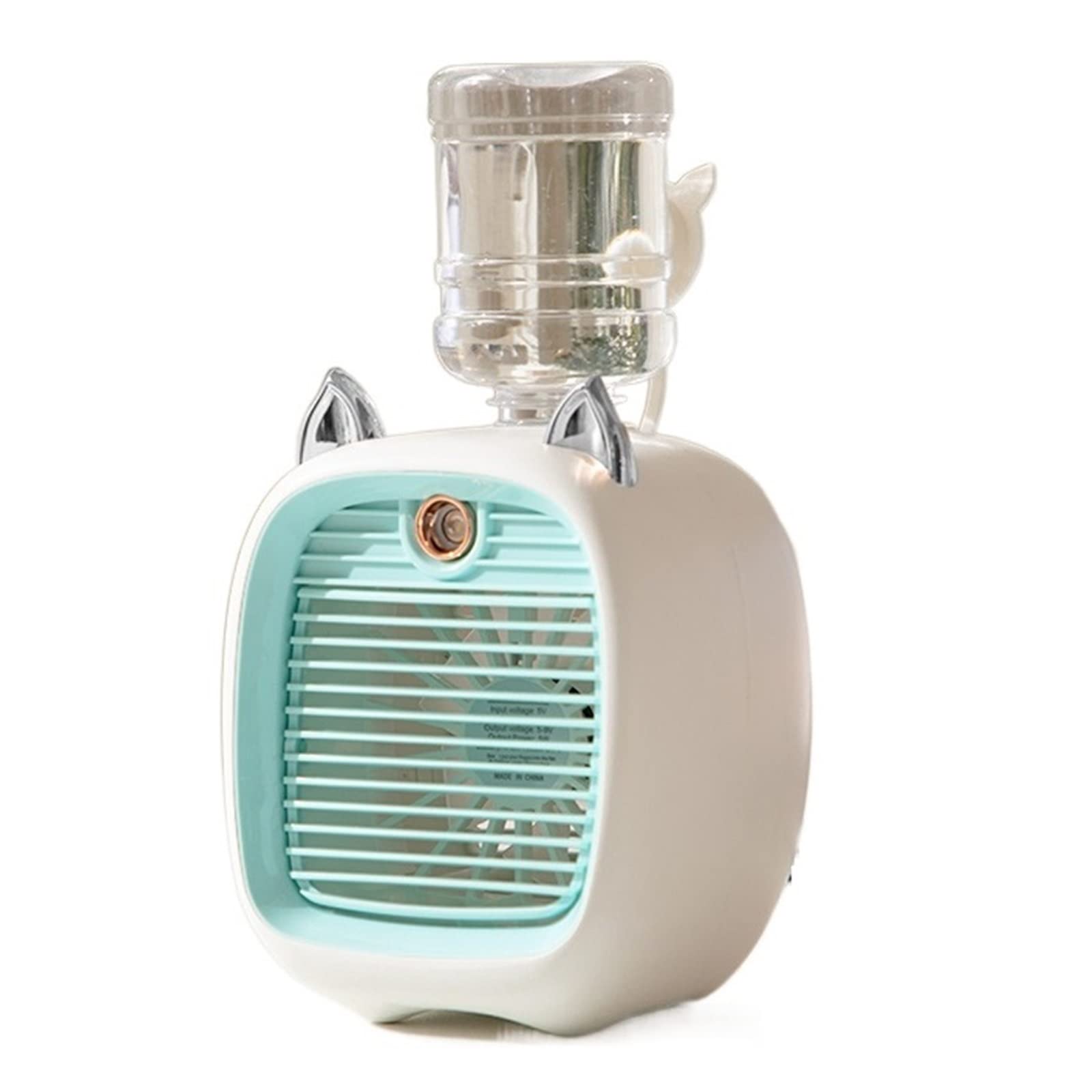 Cczrd Blue Sliver Ears 2400Mah Mini Air Conditioner Portable Desktop Fan Humidifier Purifier 3 Speed 2 Mode Spray Usb Table Car Home Camping Travel Airflow Comfort Refreshing Breeze(Blue Sliver Ears)