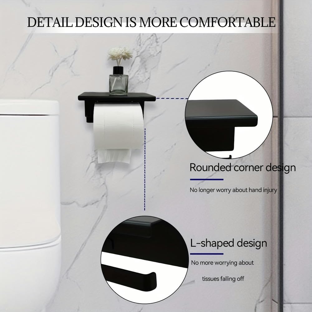 Set di 3 supporti per carta igienica, in acciaio inox, colore nero, con scaffale, dispenser di carta igienica