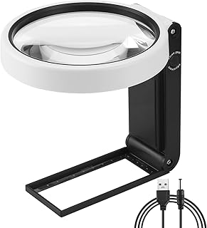 GIVEDOUA Large 4.35in Magnifying Glass 10X 30X with Light and Stand, Handheld Standing LED Illuminated Magnifier, Folding Reading Magnifying Glass with for Seniors Read, Cross Stitch, Map, Jewelry