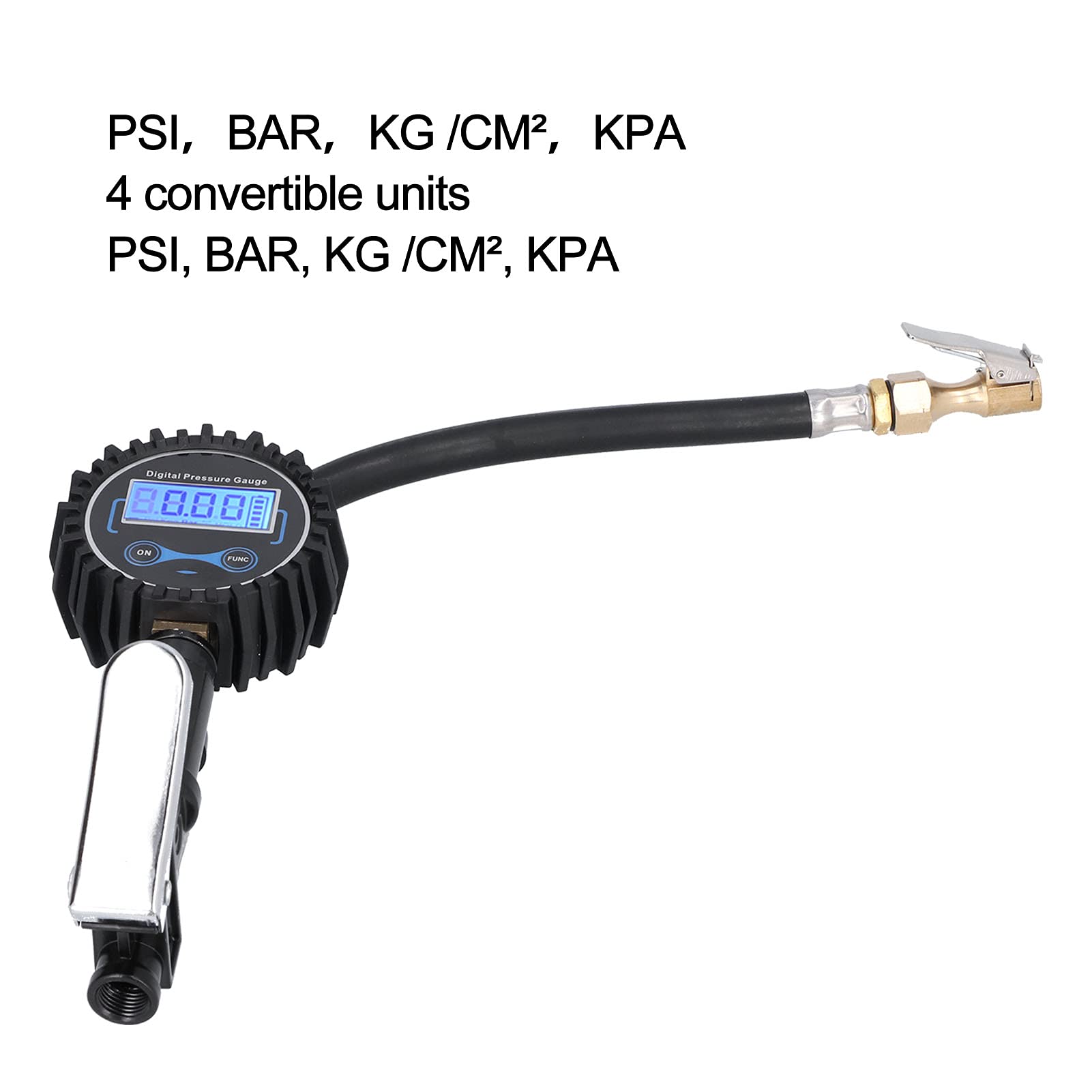 Manometro digitale per gonfiaggio pneumatici 300PSI Display LCD Misuratore di pressione 'aria con 4 unità PSI BAR KG CM2 KPA per auto, furgone, moto, bici, spegnimento aut