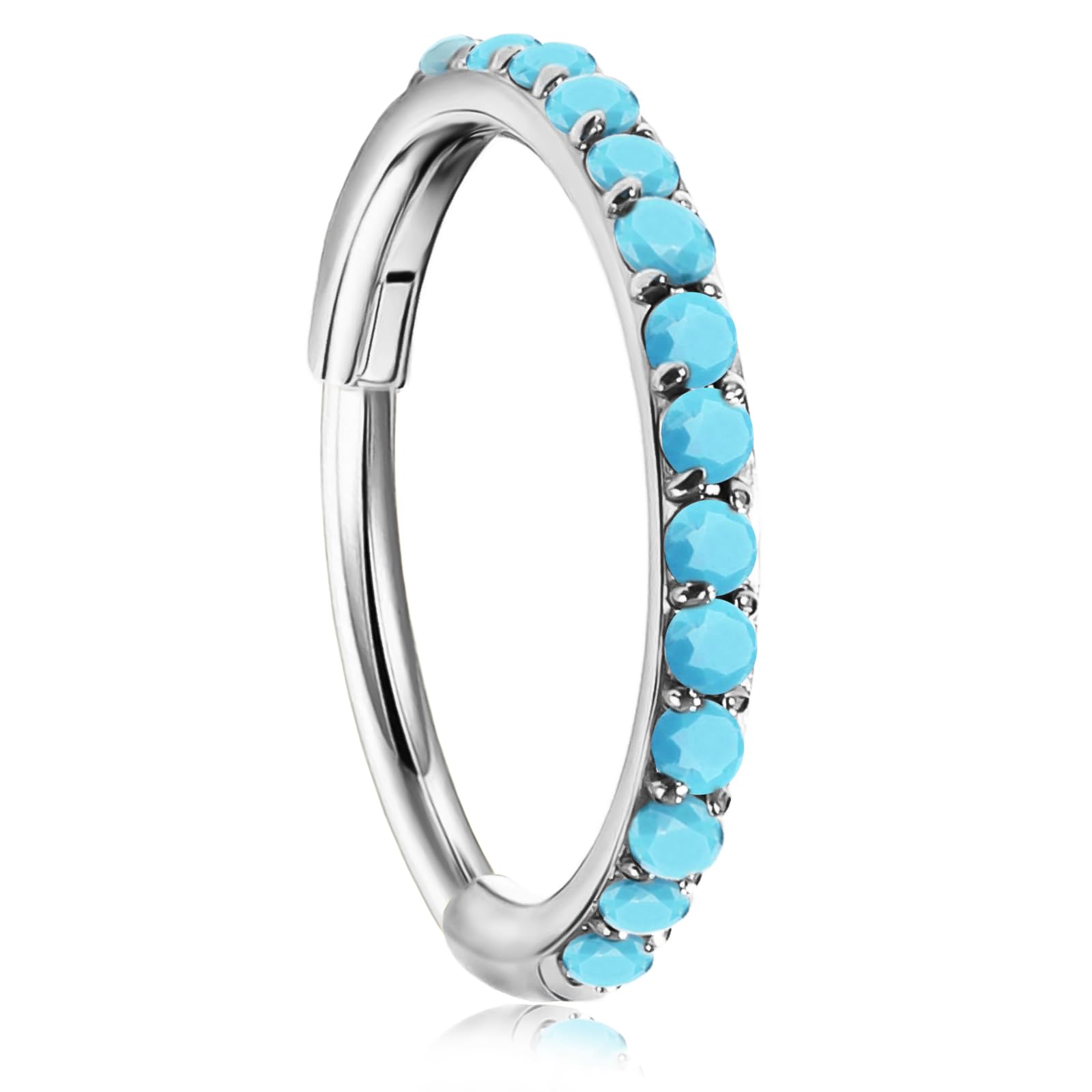 CHARMONLINE 20G Turquoise Nose Septum Rings Hoop 316L Surgical Steel Nose Piercing Jewelry CZ Hinged Segment Cartilage Conch Rook Helix Tragus Lip