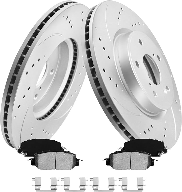 Kit de freio dianteiro Motorevo para Toyota Corolla com discos GEOMET de 28,3 cm – 2 discos e 4 pastilhas