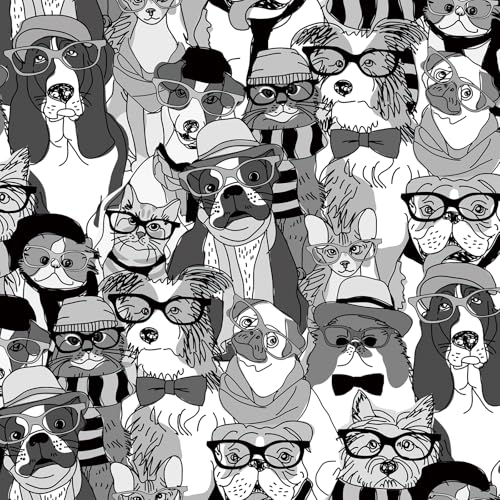 Livelynine 17.5x276 Dog Peel and Stick Wallpaper Black and White Vintage Dog Wallpaper for Bathroom Modern Cats Dogs Wall Murals Peel and Stick Doggie Contact Paper Renter Friendly Puppy Themed Vinyl