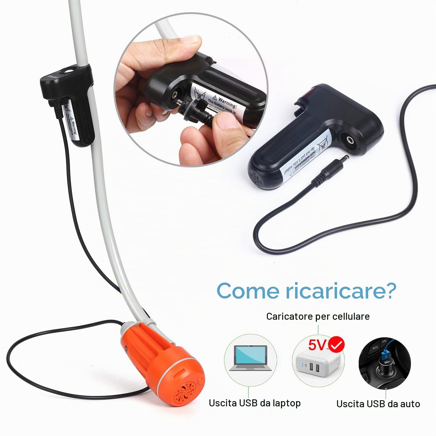 Soffione Doccia Portatile da Esterno, Pompa Doccia, batterie Ricaricabili USB Rimovibili, per Campeggio, Escursionismo, Pulizia Animali Domestici, Doccia per Animali Domestici, Lavaggio Auto