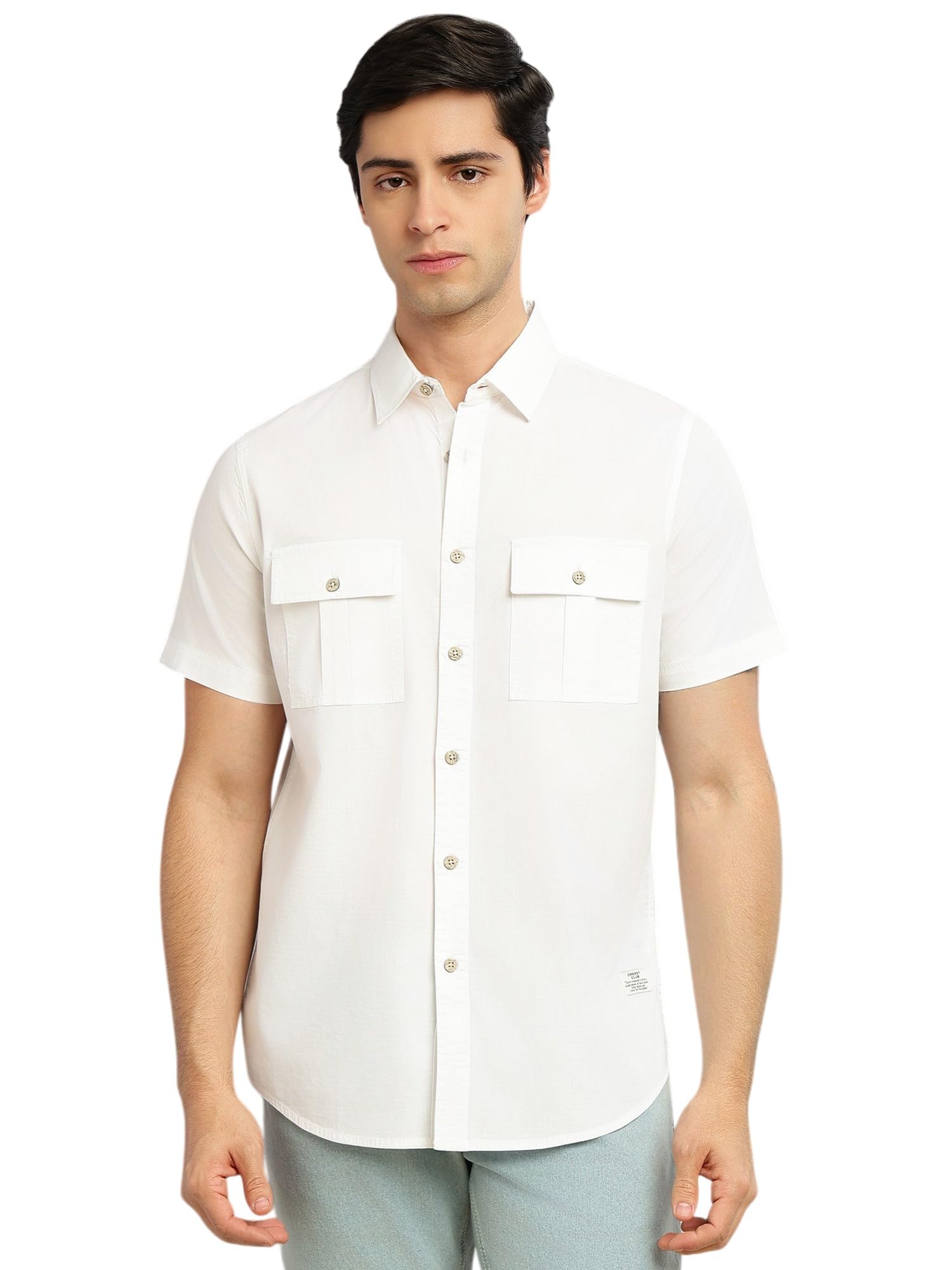 thomas scott Men’s Slim Fit Cotton Twill Casual Shirt | Cricket Club Collection | Short Sleeve | Spread Collar | 2 Flap Pockets | Solid Design-picture-30
