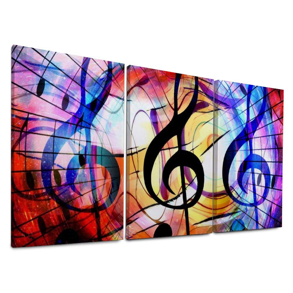 YATELI Canvas Prints Giclee Coffee 3 Panels Space Stars Symbol Music Notes Colorful for Living Room Modern Bathroom Wall Decor Stretched and Framed