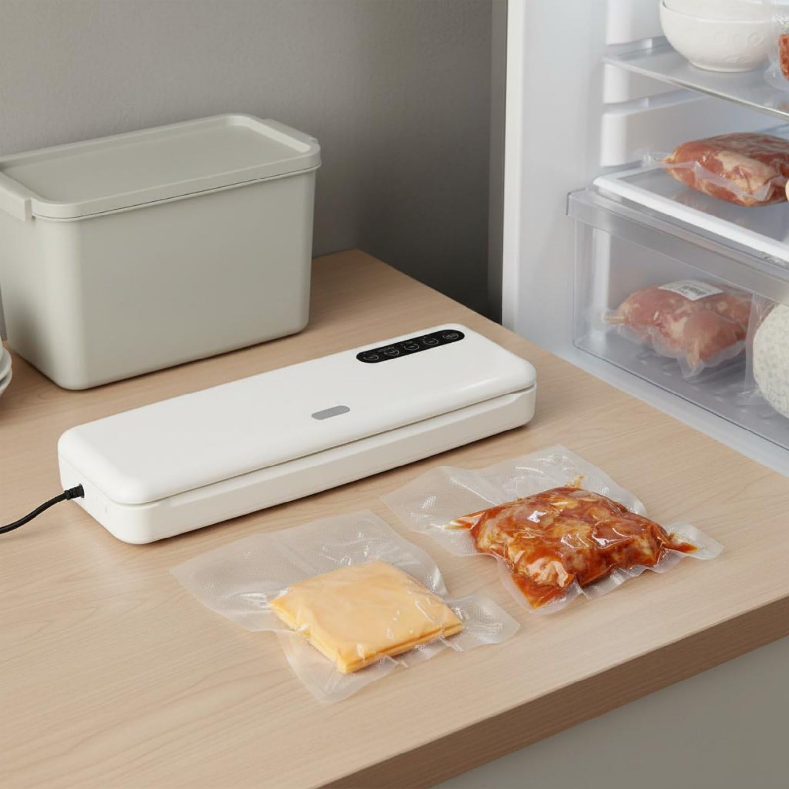 Colcolo Envasadora al Vacío Máquina Selladora Alimentos Sellador Conservador Empaquetadora Hogar Succión Ajustable Sella Bolsas Adecuada para Cocina Doméstica, White