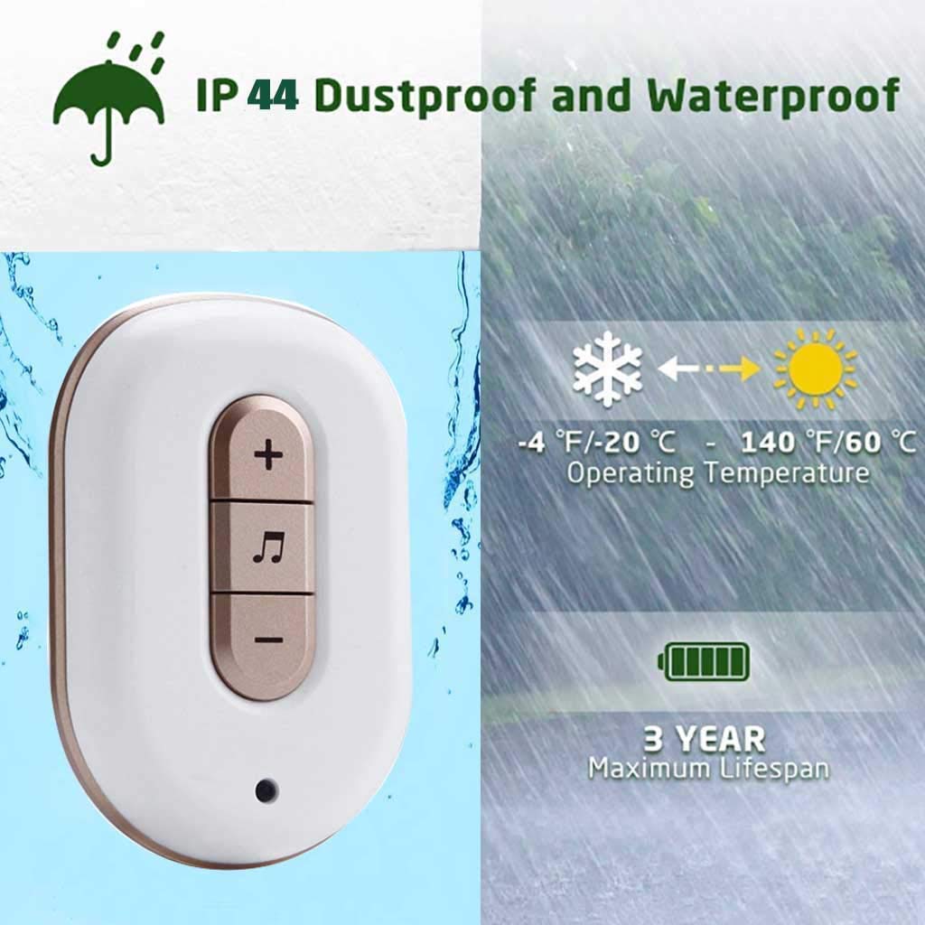 Timbre inalámbrico Resistente al Agua, 48 Canciones con luz Intermitente Inteligente, Timbre autoalimentado, 1 transmisor, 3 receptores, Rango de transmisión ultralargo d,Plata