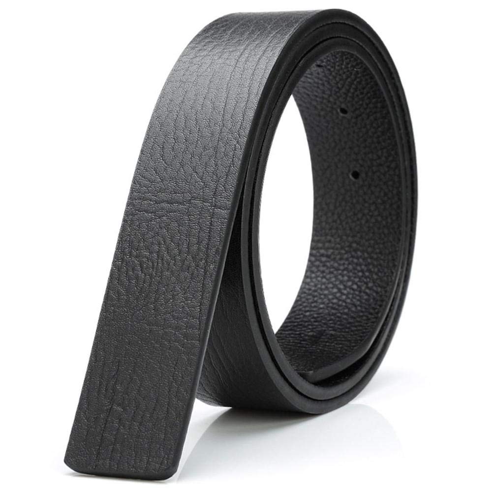 Moda Real Cuero Genuino patrón de Rayas Hombres Cuero de Vaca Suave Deslizamiento Estilo Piel de Vaca 3,3 cm Cinturones sin Hebilla (Color : Black, Size : 120cm 36to37 Inch)