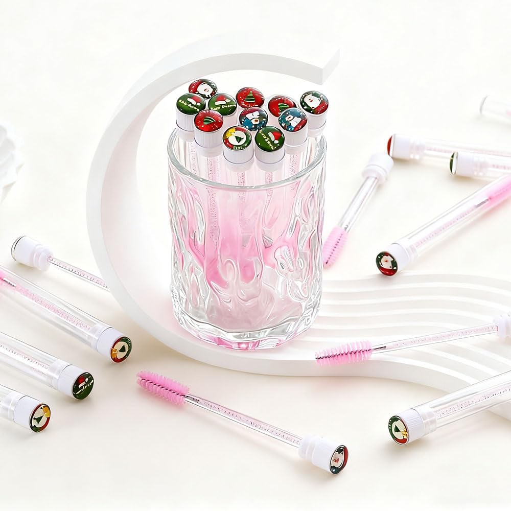 10set Disposable Mascara Wands Set,Include 10Pcs Crystal Lash Spoolies Brush and 10 Pcs Reusable Empty Eyelash Brush Tubes Christmas Party Makeup Brush Mascara Wand Xmas