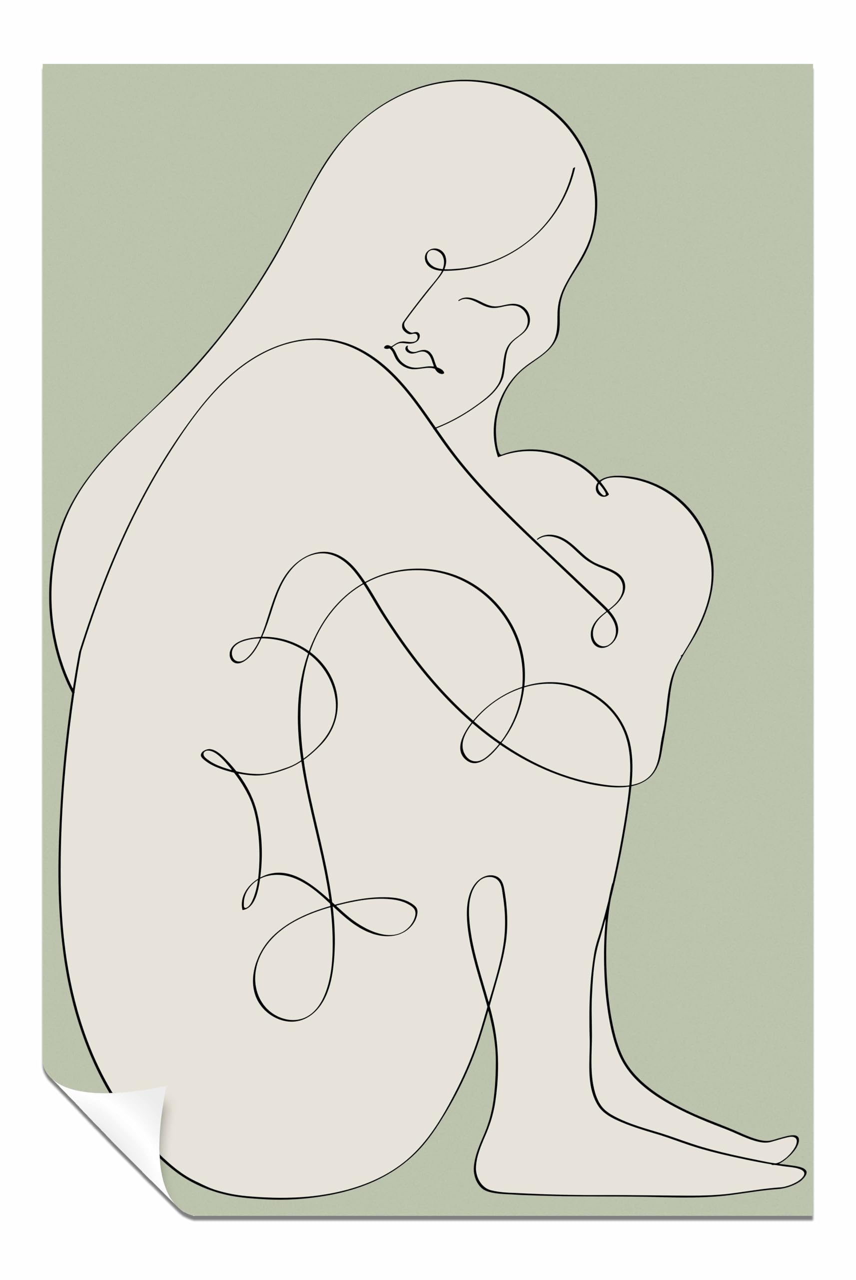 Sitting Woman Green Unframed Poster Print, Pictures for Home Walls, Bedroom, Living Room & Bathroom Decor 61x41cm (24x16in)