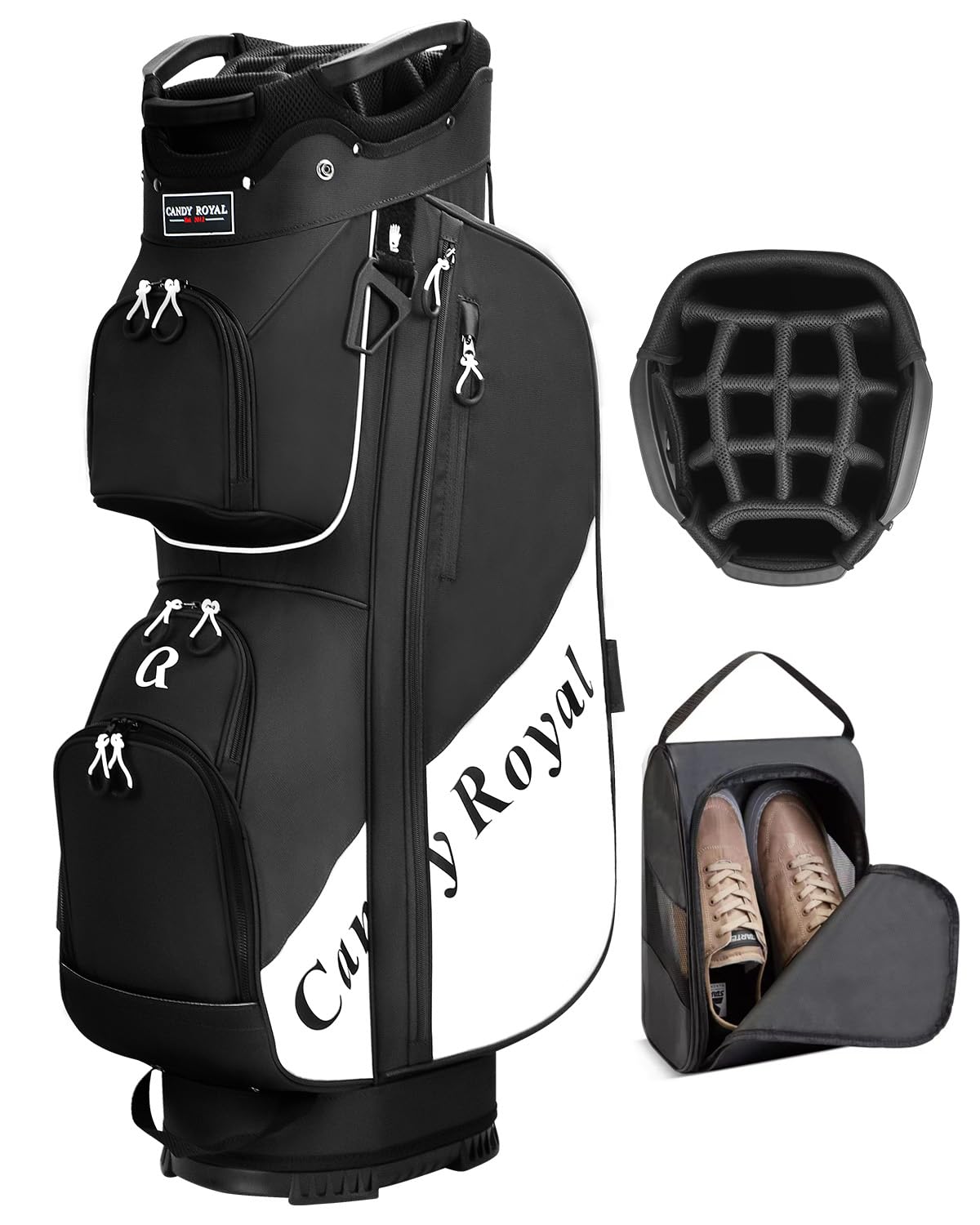 CandyRoyal Unisex Women's 14 Way Full Length Divider Top Lightweight Golf Cart Bag with Cooler Handles Rain Cover and Golf Shoe Bag Black