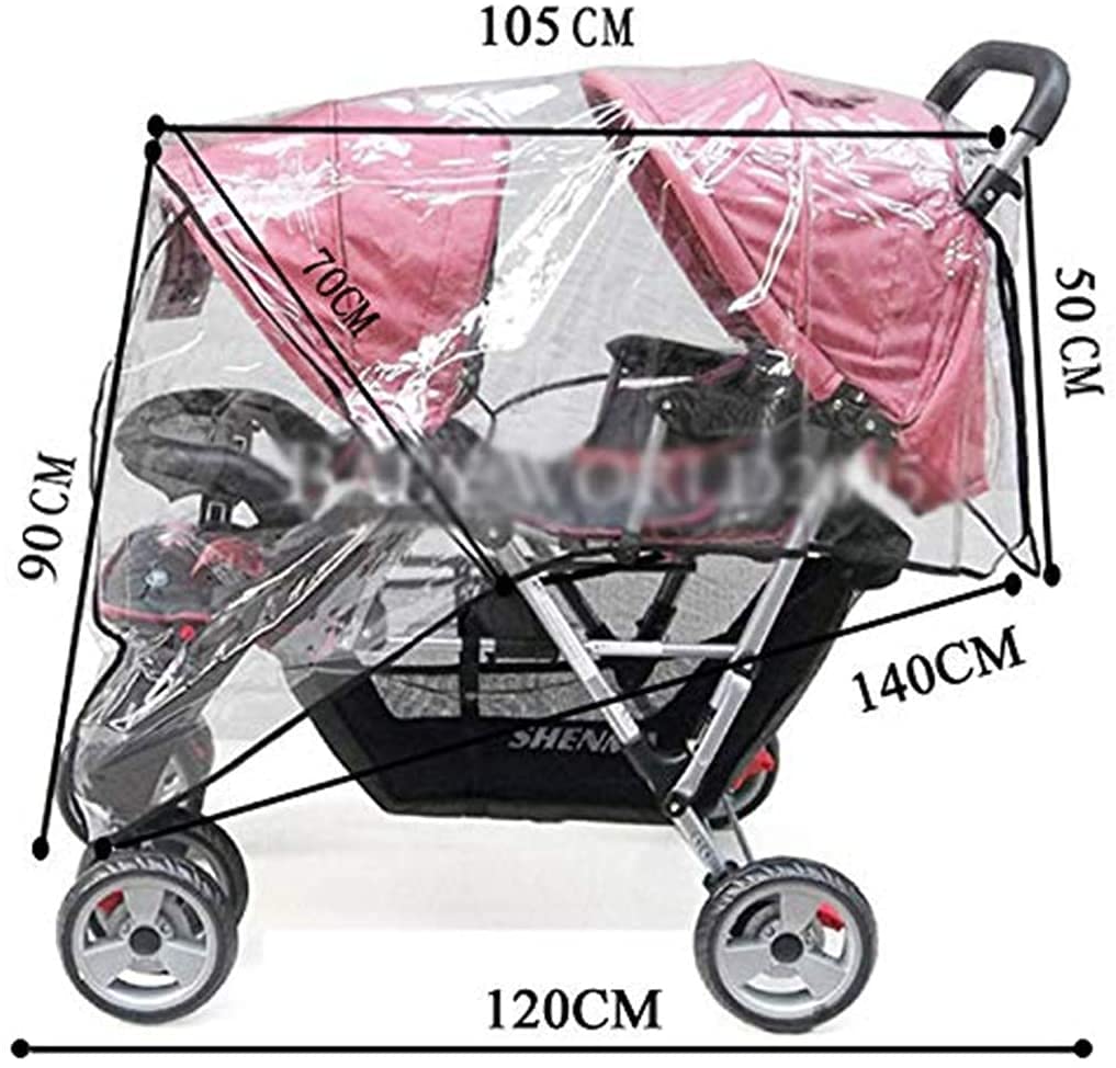 Housse de pluie universelle imperméable Double Housse de Capuche PVC Protection de siège jumaux pour Landau Bébé Habillage Poussette avant/arrière/côté Couverture à 360 ° (Transparent2)