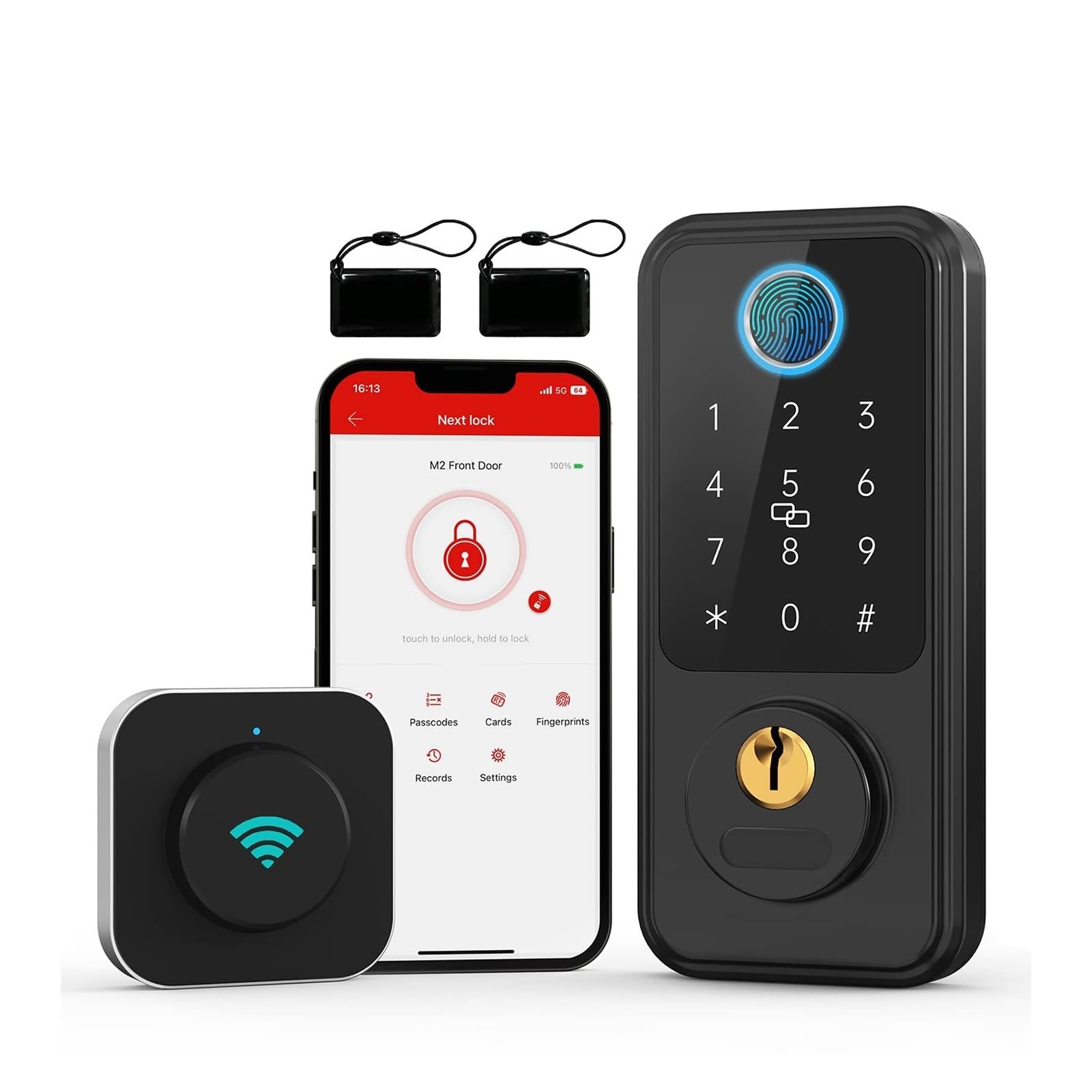 Smart Door Lock Keyless Entry Con G2 Impronta Digitale Catenaccio Serrature Tastiera Serratura Elettronica Anteriore Casa Remota Installazione semplice fai da te(Noir)