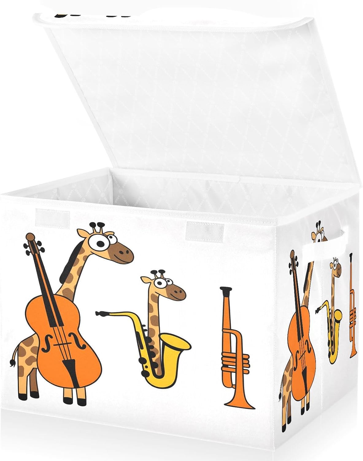 Giraffe Cello Saxophone Trumpet Band Music Storage Bins with Lids Funny Foldable Storage Basket with Handles Collapsible Large Fabric Organizer Containers for Clothes Shelves Closet Office Home