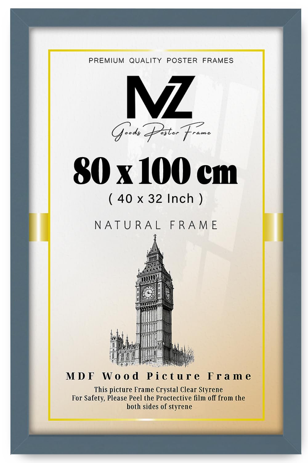 MZ GOODS | Luxury Extra Large Flat Style (80 x 100 CM) Engineered Wood Dark Grey Frames -Ideal for Modern Home Décor 40 x 32 Inch [ Dark Grey ]