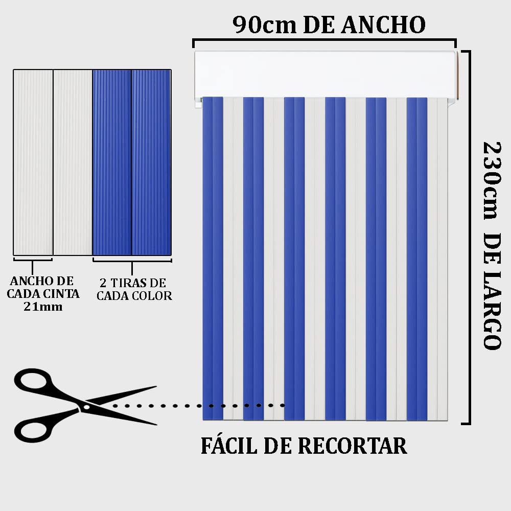 Genérico Tende per esterni a strisce bianche e blu | Materiale plastico PVC e barra in alluminio, ideale per terrazza, giardino, ecc. | Anti mosche (larghezza 90 x 230 cm)