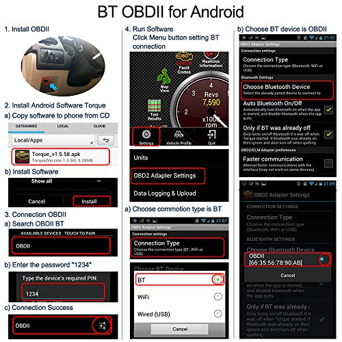 Honeytecs V02H2-1 V1.5 BT 2.0 Interface OBDII Car Scanner Scanner de diagnóstico Ferramenta de leito