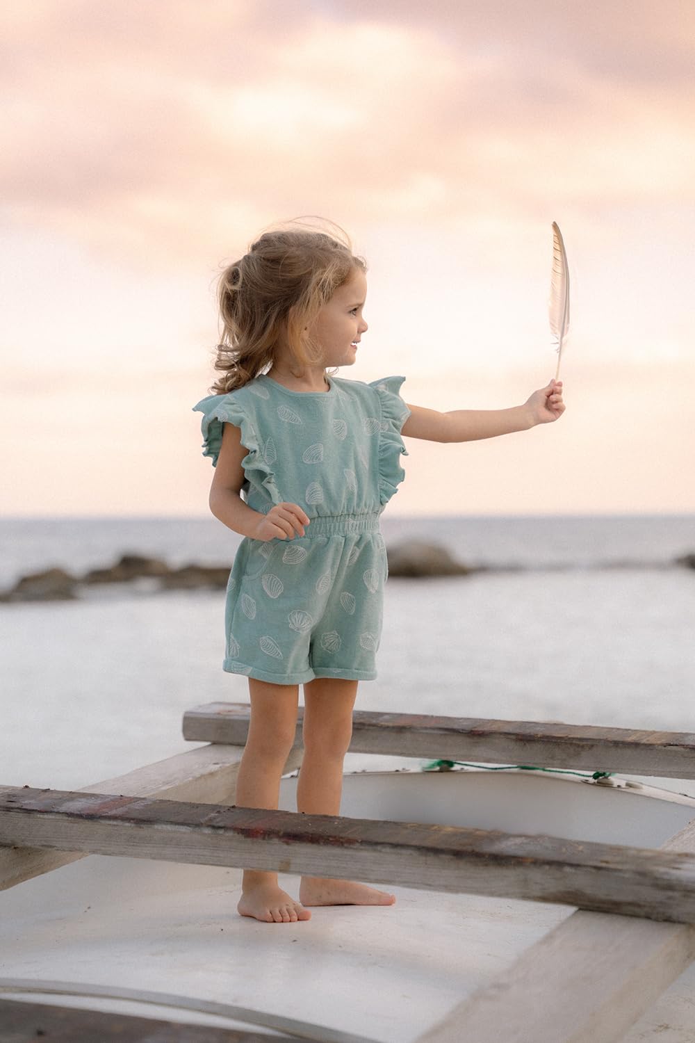 Little Dutch CL25034415 Jumpsuit ärmellos mit Rüschen Frottee - Ocean Treasures Surf Blue (Gr. 86/92)