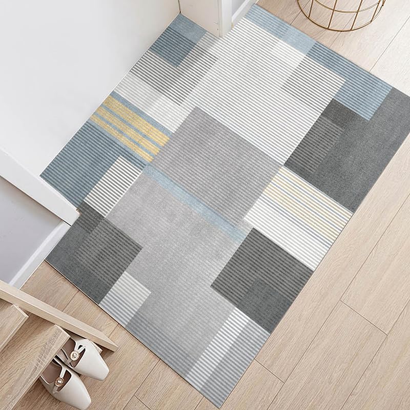 Tapis lavable et antidérapant à rayures bleu beige 80x120