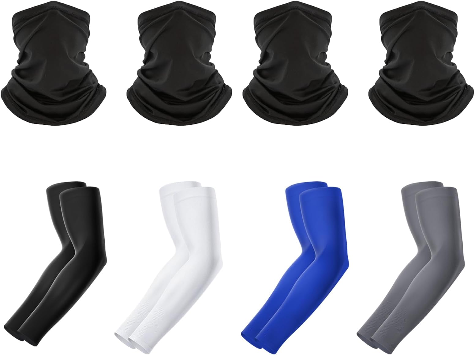Finvizo4 Pairs Sun Protection Sleeves to Cover Arms and 4 Pack Neck Gaiter Breathable Bandana Mask for Outdoor Protection