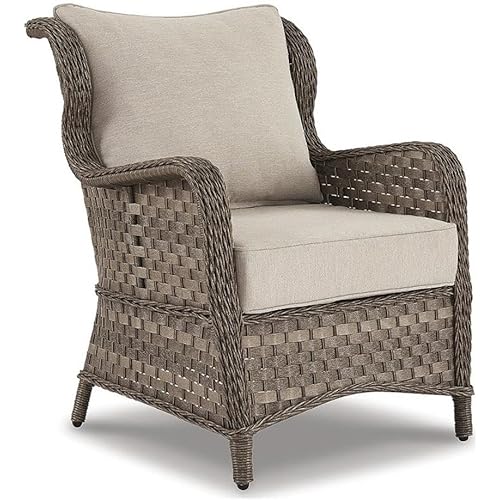 Signature Design by Ashley Clear Ridge Outdoor Handwoven Wicker Cushioned Lounge Chair 2 Count, Light Brown