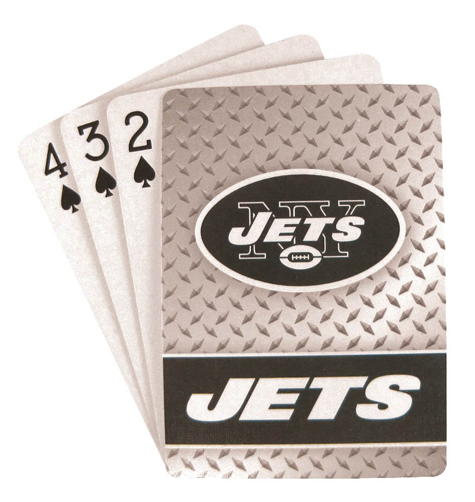 Playing Cards - NFL - New York Jets NFL Team Logo Standard Size Diamond Plate Pattern Poker Blackjack Crazy Eights - 52 Card Deck Plus 2 Jokers