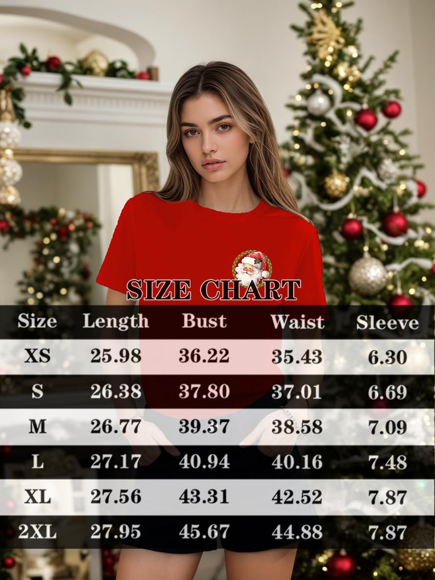 Christmas Shirts for Women Merry Christmas Vintage Santa Claus Graphic Tee Shirt Xmas Tree Holiday Tops - Image 5
