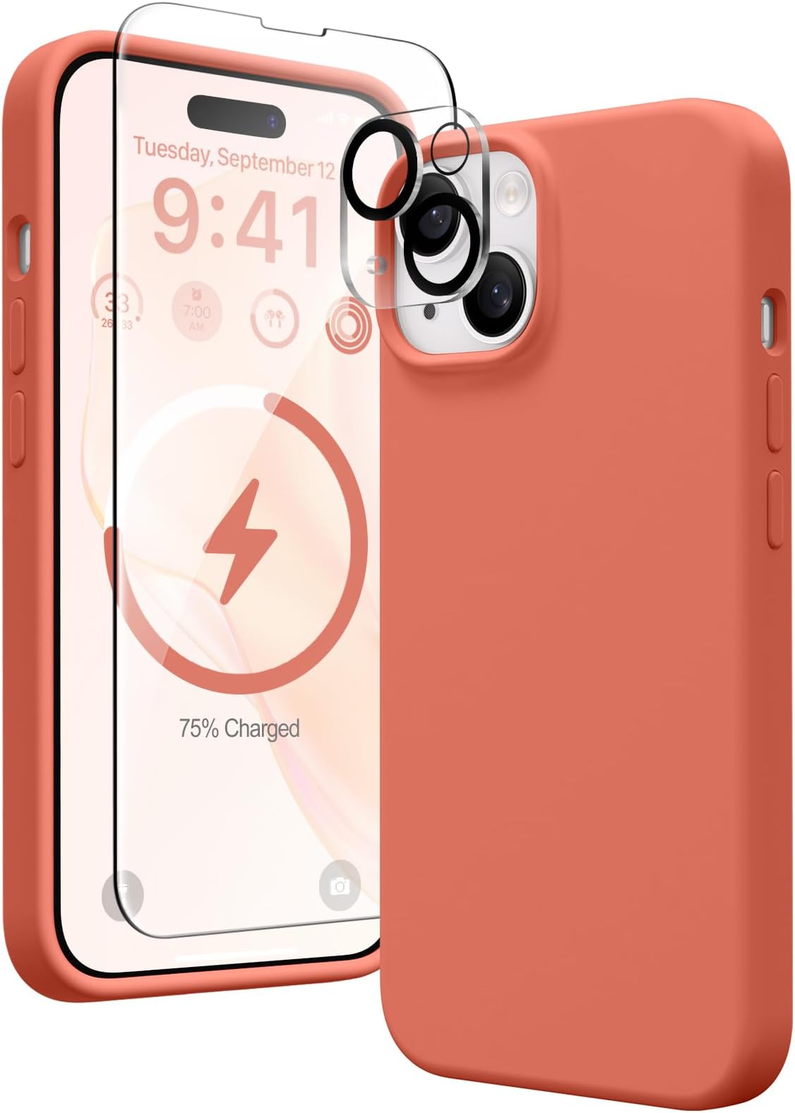 GONEZ Magnetic Silicone for iPhone 15 Plus Case, [Compatible with MagSafe][1X Camera Protector + Screen Protector], Microfiber Lining Shockproof Protective Phone Cover 6.7", Pink Pomelo