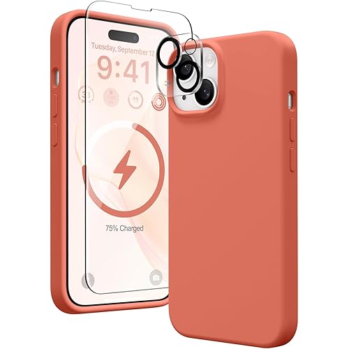 GONEZ Magnetic Silicone for iPhone 15 Plus Case, [Compatible with MagSafe][1X Camera Protector + Screen Protector], Microfiber Lining Shockproof Protective Phone Cover 6.7", Pink Pomelo