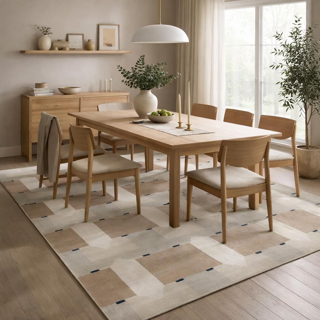 7'x10' Hand Tufted Wool Geometric Area Rug, Beige Grey Modern Carpet for Living Room Bedroom Dining Room
