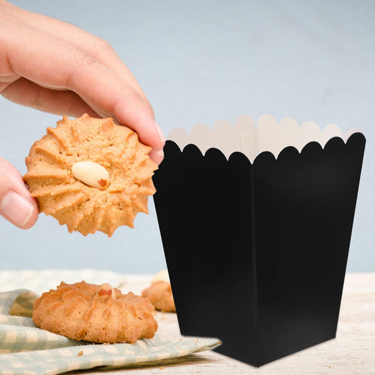 Caja de Palomitas de Maíz de Papel Negra, 100 Unidades