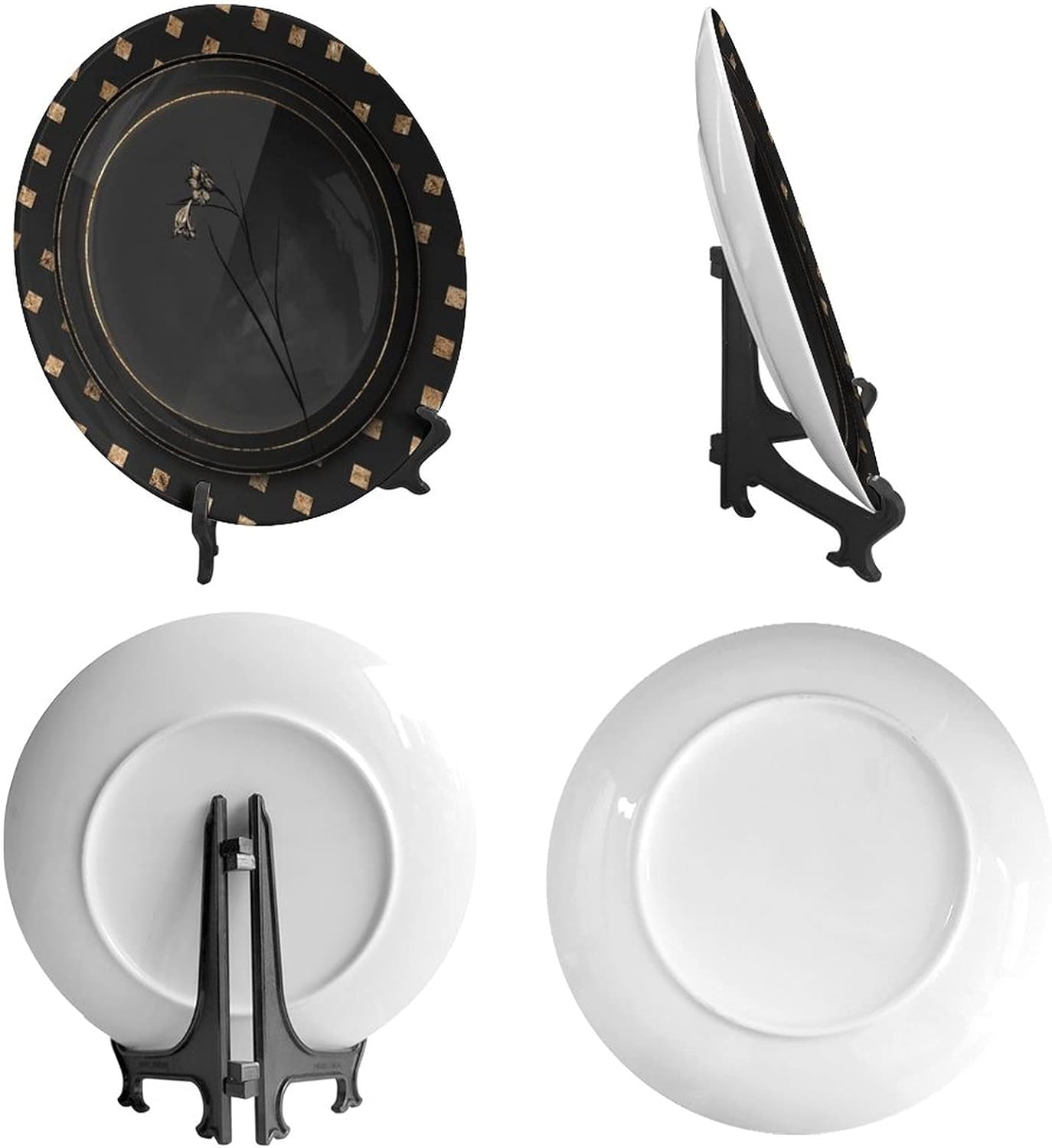 Pattern Decorative Ceramic Wall Plate Black And Gold Blue Pipe Microwave & Dishwasher Safe Ceramic Ornament for Kitchen and Family Party Use 8 inch