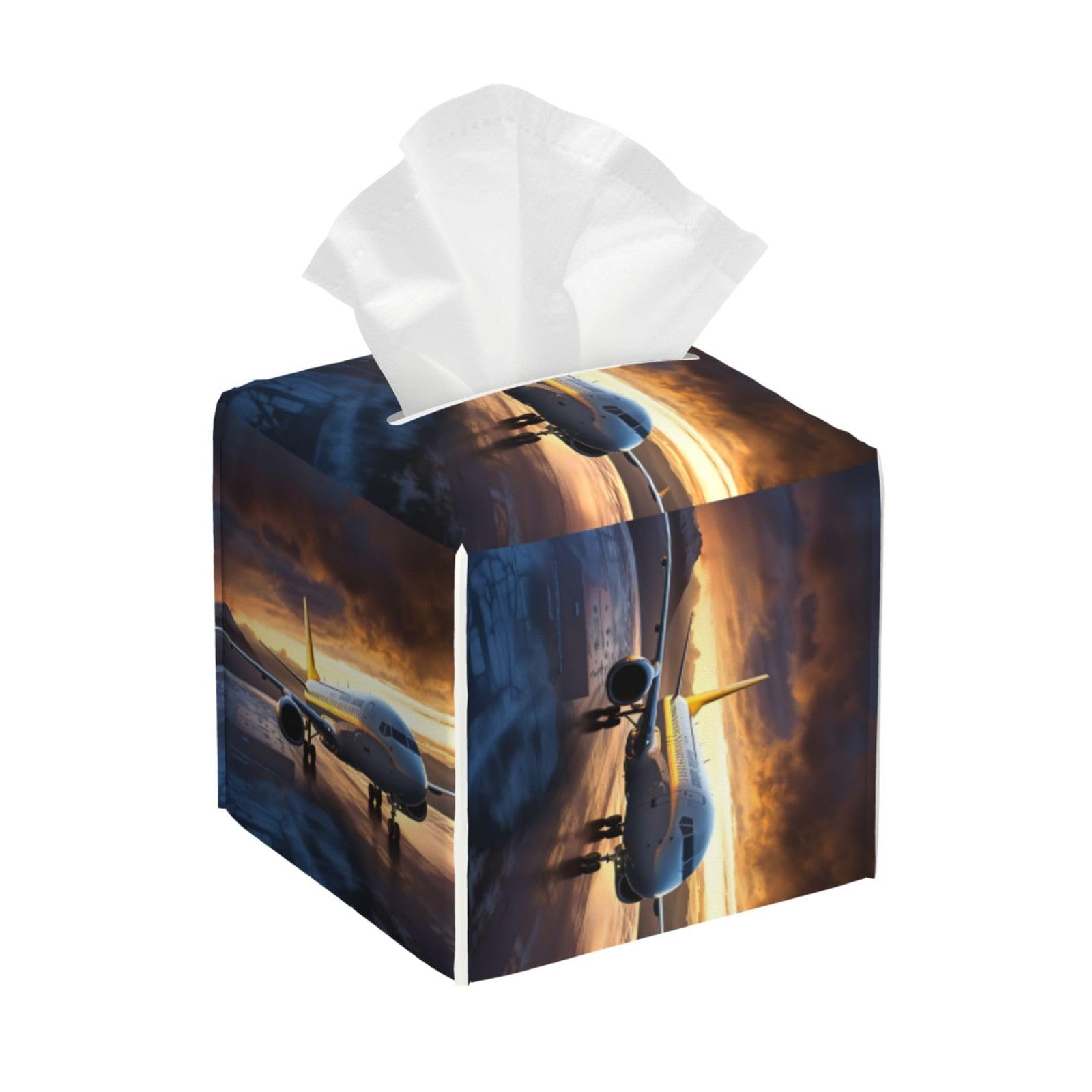 Airplane in the Evening Light Tissue Box Cover Square Cube Boxes