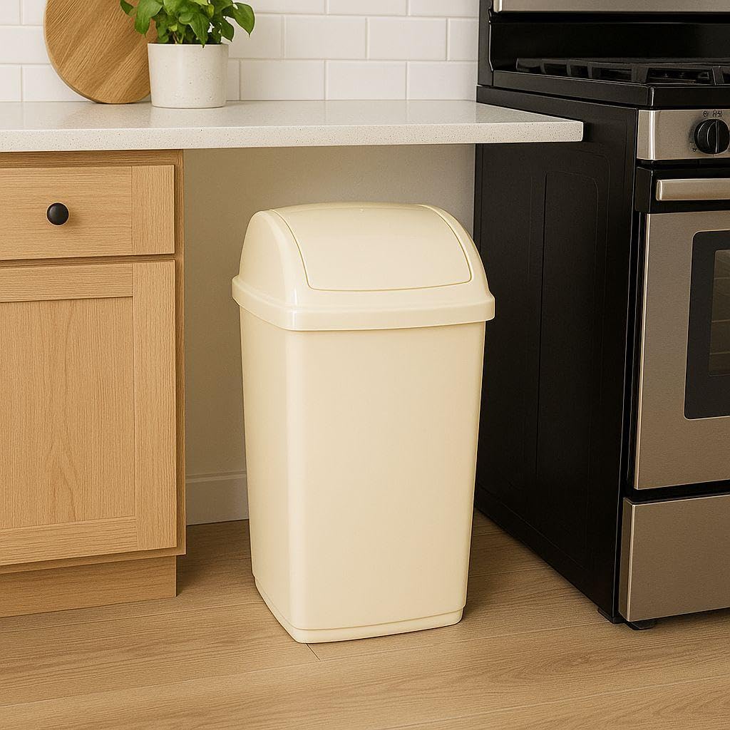 ZARVICZONIA 10L/30L/50L Premium Plastic Swing Bins Durable For Kitchen Bathroom Rubbish Office Room Trash Rubbish Recycling and General Waste (Cream, 10 Litre)