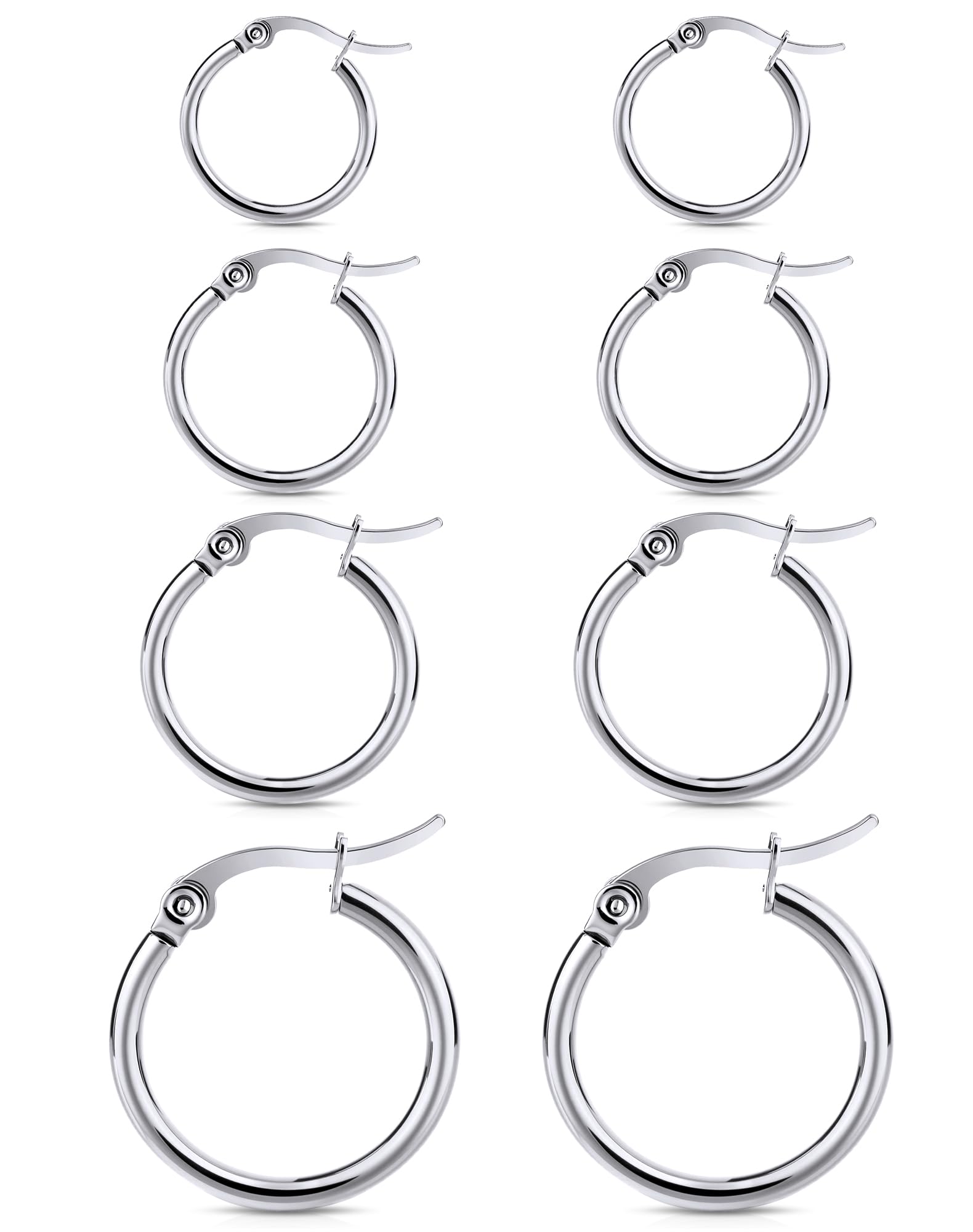 4 Pairs Gold Silver Hoop Earrings for Women Stainless Steel 14K Gold Plated Huggie Earrings Hypoallergenic Lightweight Earring (10-20mm)