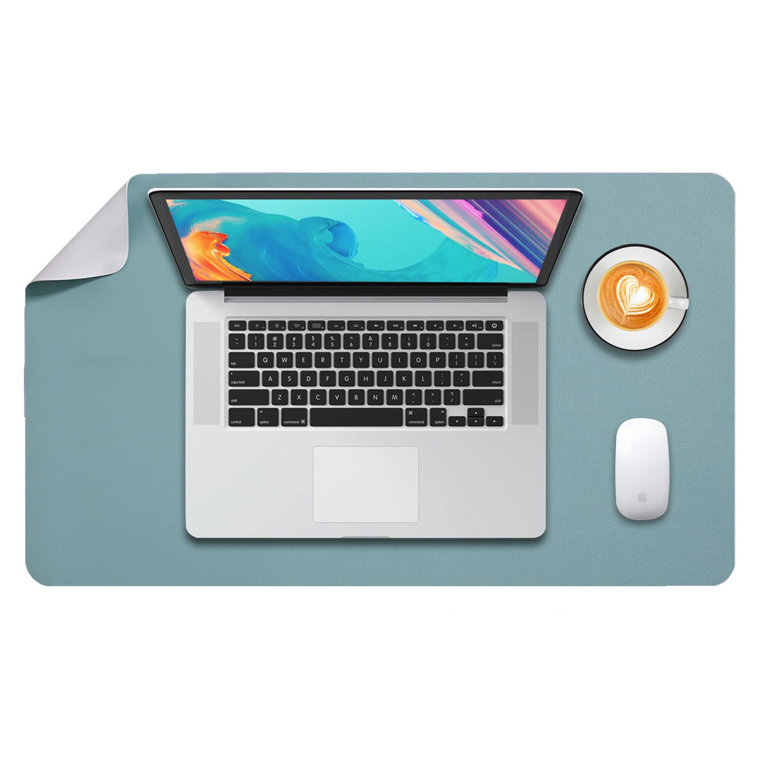 DOBAOJIA Desk Pad Large, Desk Mat, Extended Mouse Mat, Mouse Pad L, Desk Blotter, Laptop Pad Writing Pad for Office/Home, Dual-Side Use PU Leather Waterproof 23.6" X 13.8"(Greyish Green/Grey)