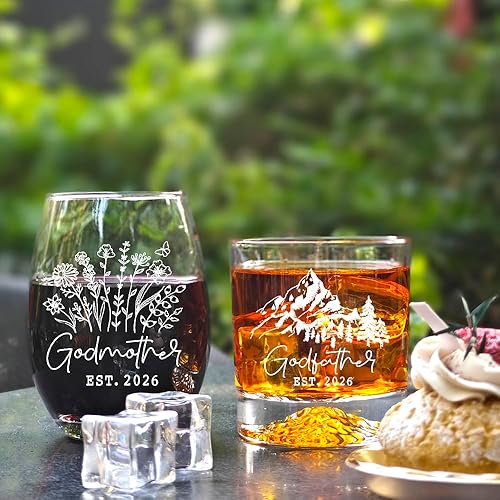 Miniatura 4 de Est 2026 - Juego de regalo de whisky de montaña y copa de vino de 15 onzas, anuncio de embarazo, Día de la Madre y del Padre, regalos de San