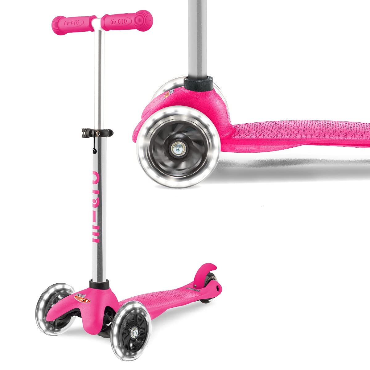 Micro Scooters | Mini Micro Plus LED Children's Scooter | Handlebar Adjustable | Light Up Wheels | 3-5yrs | Boys & Girls