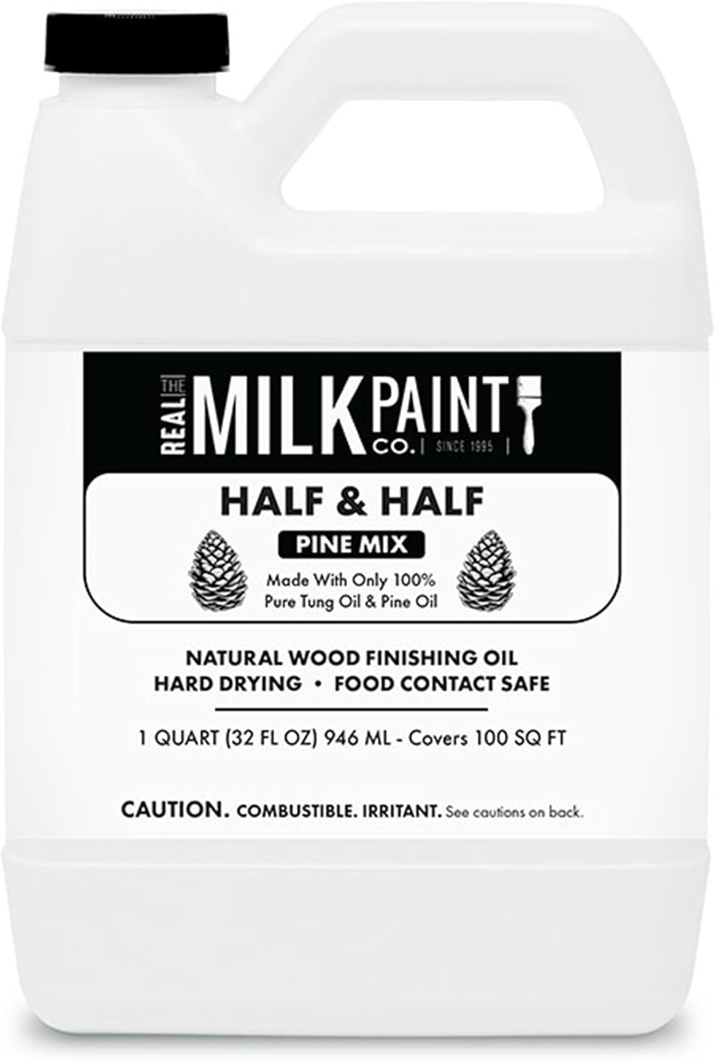 Real Milk Paint, Half and Half, Pure Tung Oil and Orange Peel Oil for Wood Finishing, Cutting Boards, Butcher Blocks, Clay, Stone, and Slate, Food Grade, 16 oz.