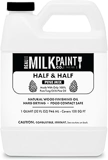 Real Milk Paint, Half and Half, Pure Tung Oil with Pine for Wood Finishing, Cutting Boards, Butcher Blocks, Clay, Stone, and Slate, 32 oz.