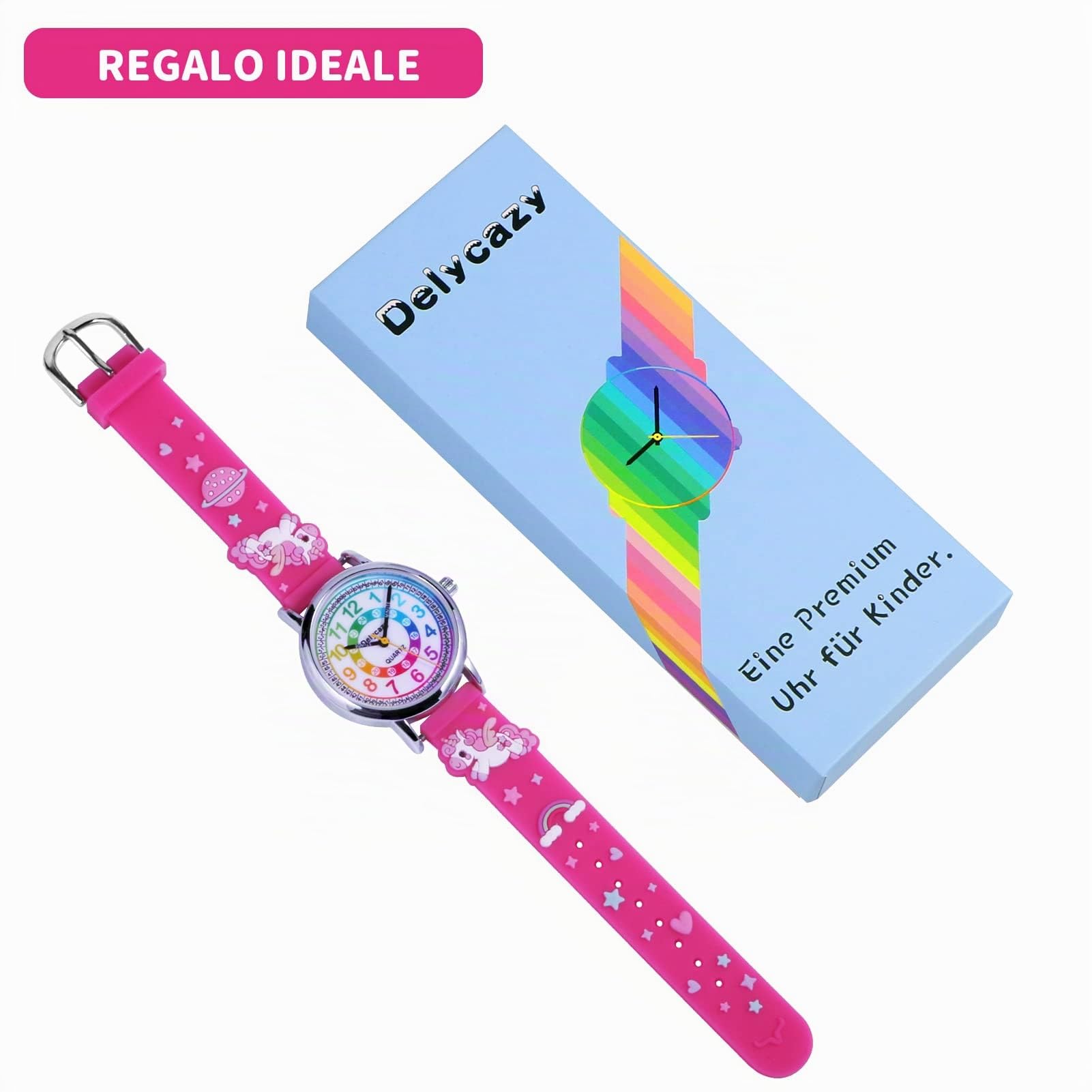 Delycazy Orologio Bambina Bambino, 12 e 24 Orario Movimento al Quarzo Orologio per Bambini, Regalo per Ragazze Ragazzi 4 5 6 7 8 9 10 Anni