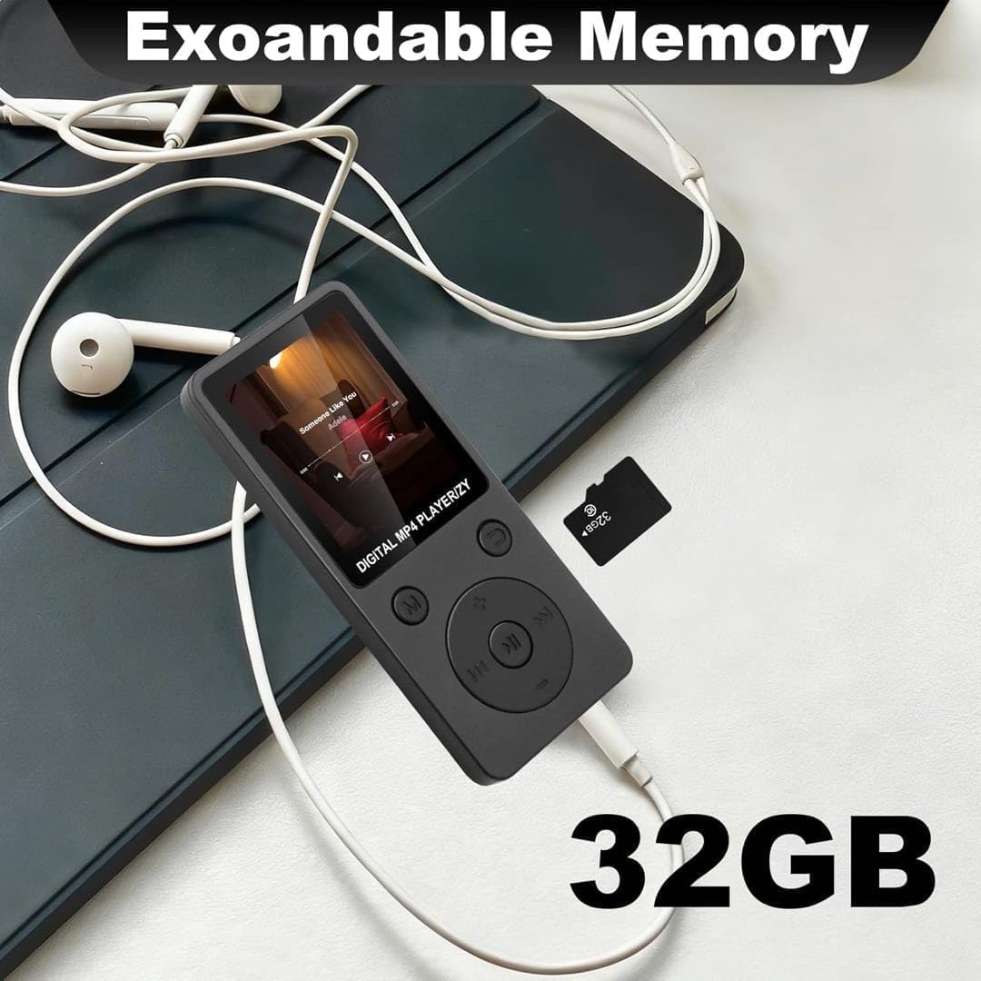 32GB Lecteur MP3 Bluetooth 5.3 avec Haut-Parleur Intégré, Baladeur Portable HiFi sans Perte 70H Autonomie, MP3 Sport avec Radio FM, Écran 1,8 Pouces, Extension Carte TF 128Go, Lecteur Musical Léger
