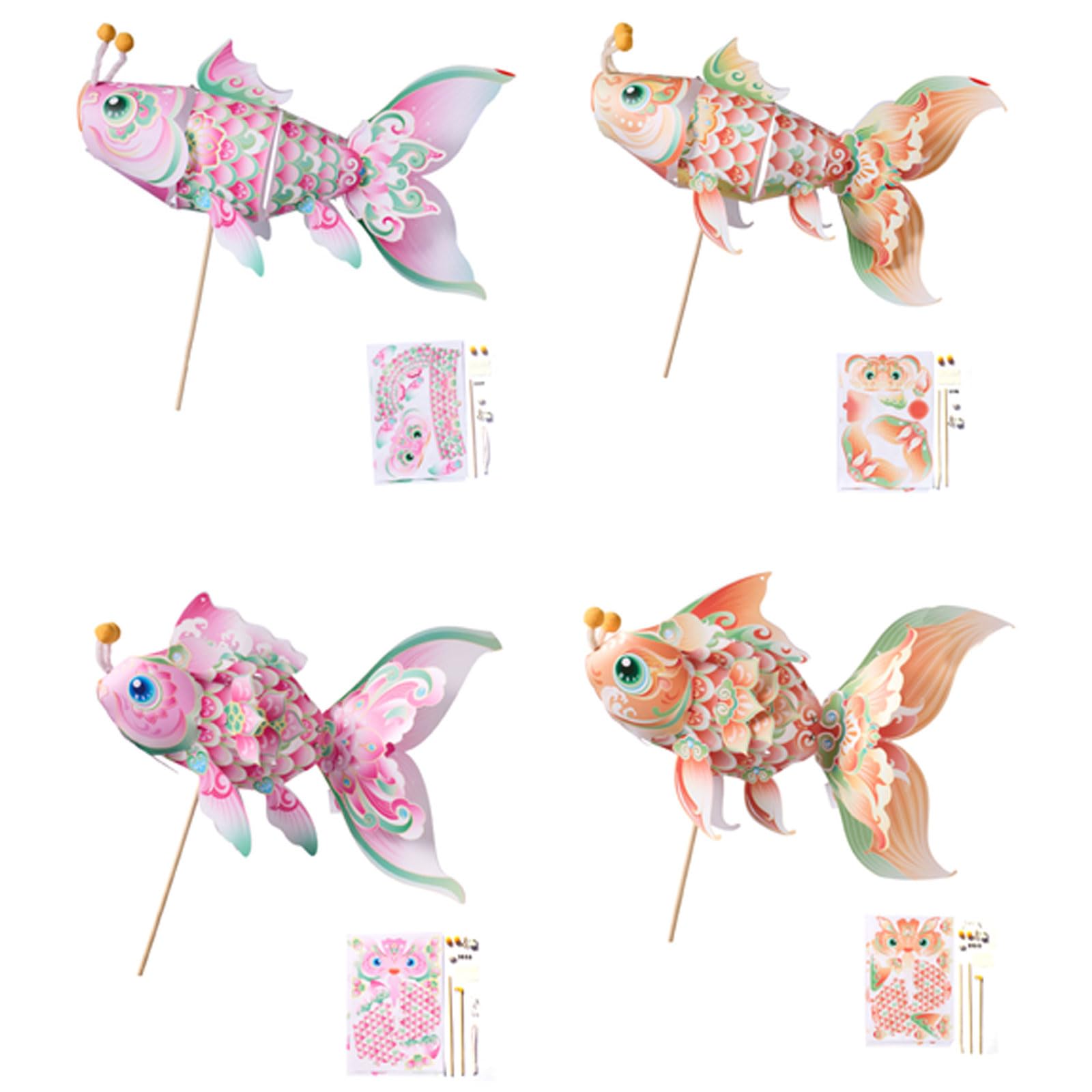 Tsophreniq Do It Yourself Fish Lamp Craft Set with LED Light & Handheld Wooden Rod User Friendly PP for Home Decoration Gift Lamp Craft